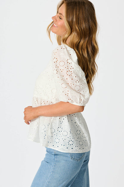 Stacy Top in White Broderie Cotton