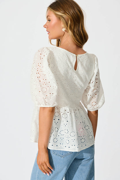 Stacy Top in White Broderie Cotton