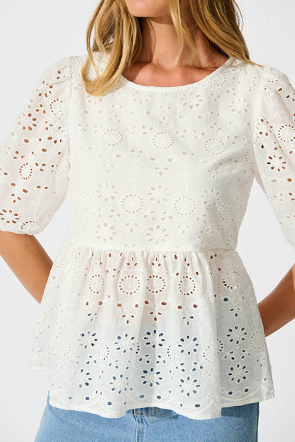 Stacy Top in White Broderie Cotton