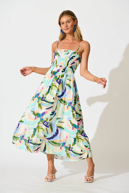 Dillon Maxi Sundress in Multi Green Print