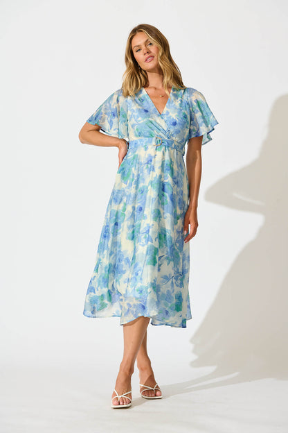 Amara Midi Dress in Blue Floral