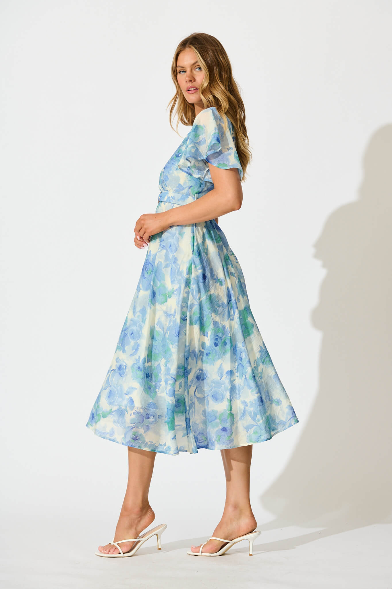 Amara Midi Dress in Blue Floral