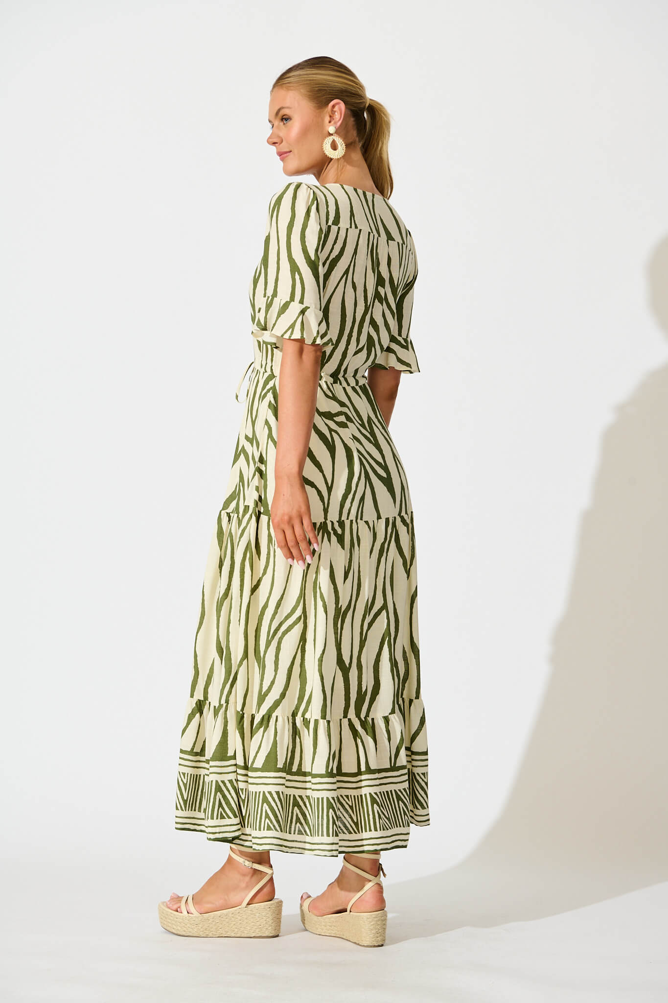 Ibiza Maxi Dress in Cream with Khaki Linen Blend