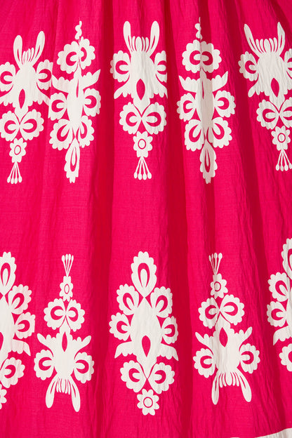 Evanston Maxi Dress in Hot Pink with White Print