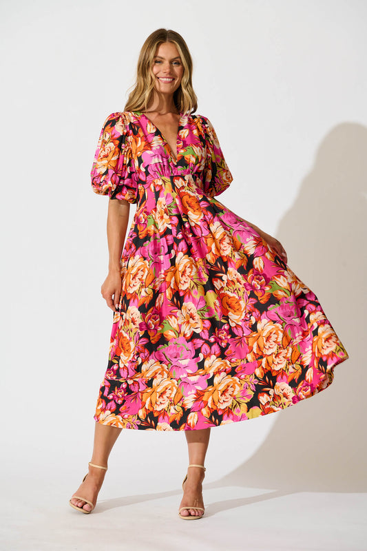 Daydreamer Midi Dress In Multi Floral