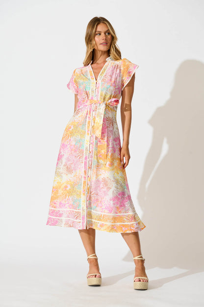 Alhambra Midi Dress in Pastel Watercolour
