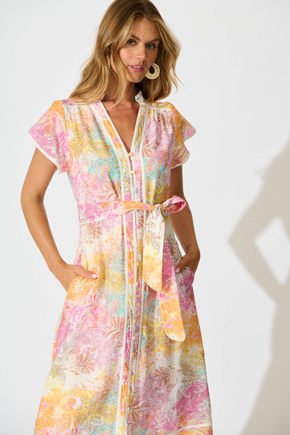 Alhambra Midi Dress in Pastel Watercolour