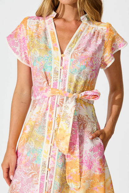 Alhambra Midi Dress in Pastel Watercolour