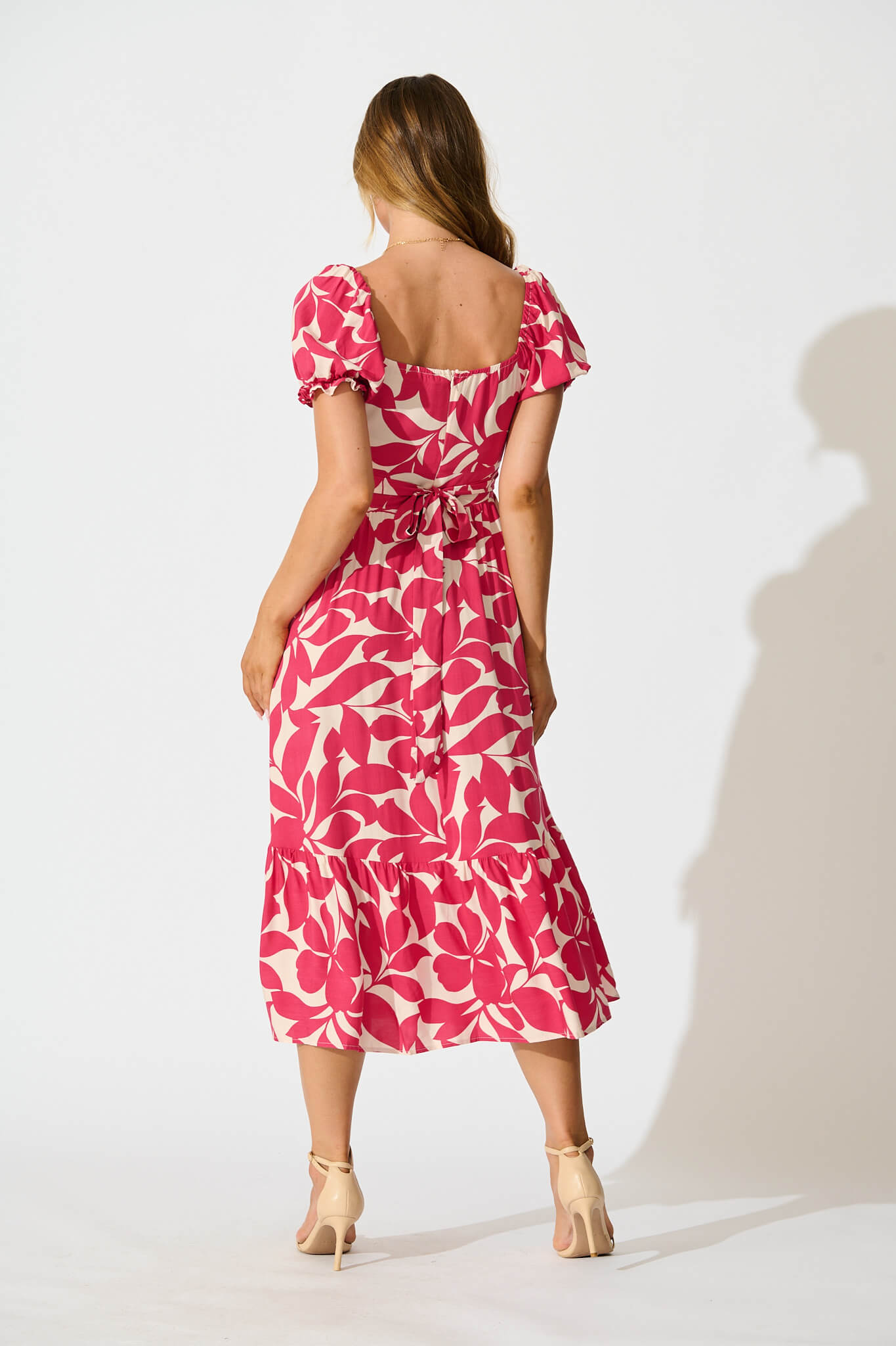 Candie Midi Dress In Pink Leaf
