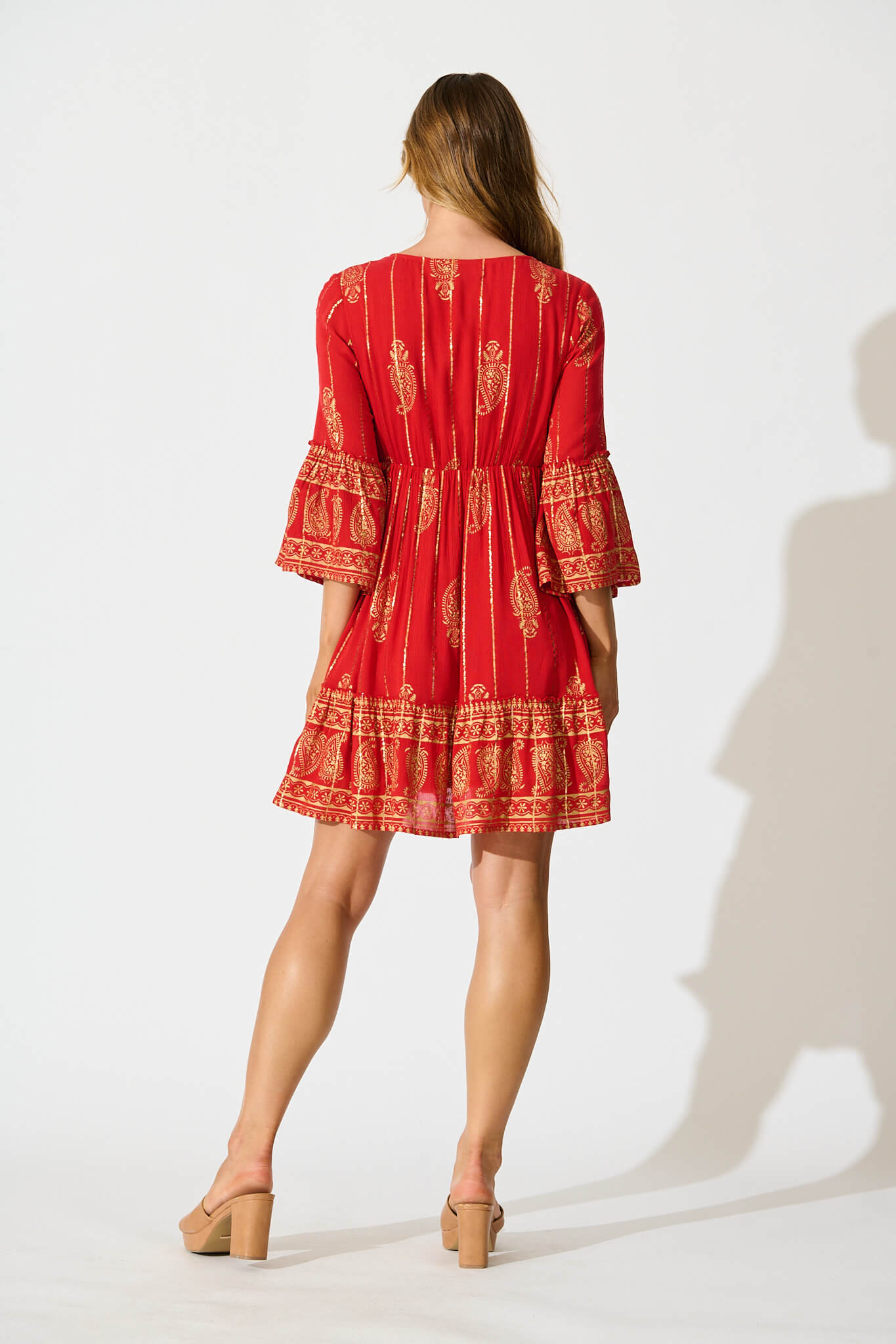 Elliott Dress In Red With Gold Print