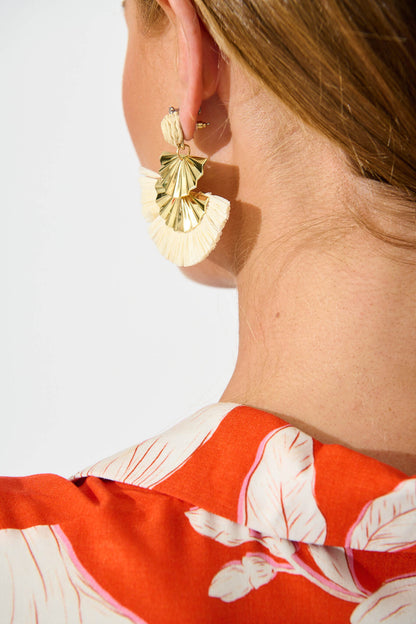 Amarti Drop Earring in Gold with Cream Straw