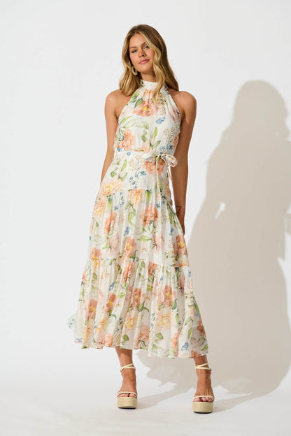 Khalo Maxi Dress In Cream Multi Floral