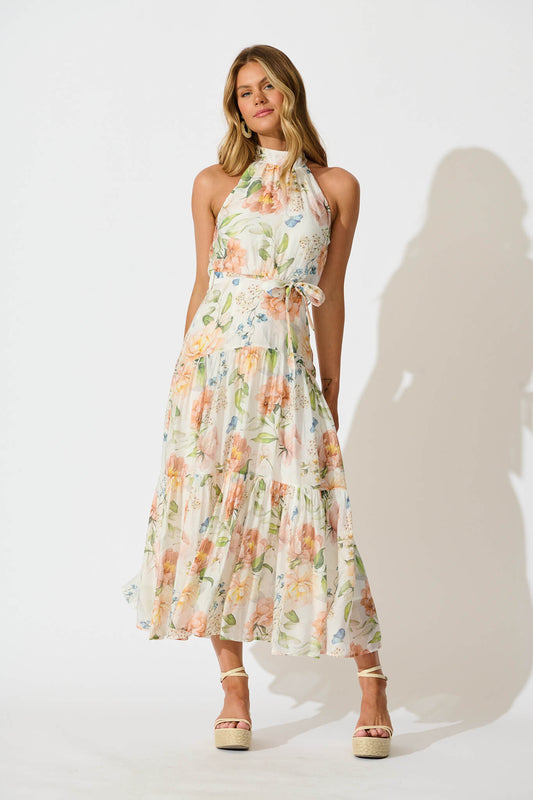 Khalo Maxi Dress In Cream Multi Floral