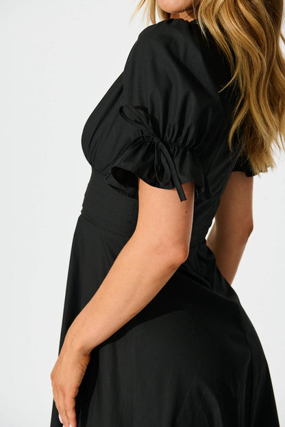 Sunrays Midi Dress in Black Cotton