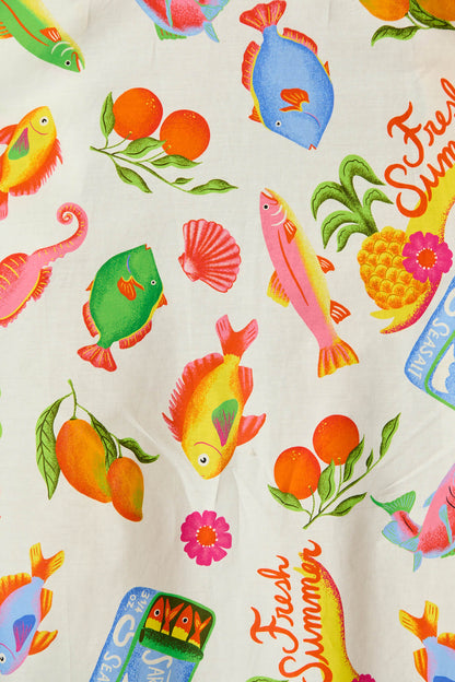 Leia Midi Sundress in White Multi Summer Print Cotton