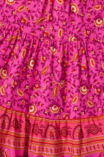 Abriella Dress In Magenta Floral Border Print