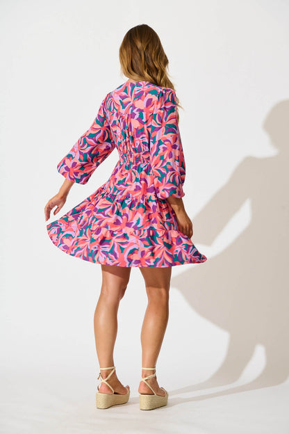 Abriella Dress In Pink and Purple Print