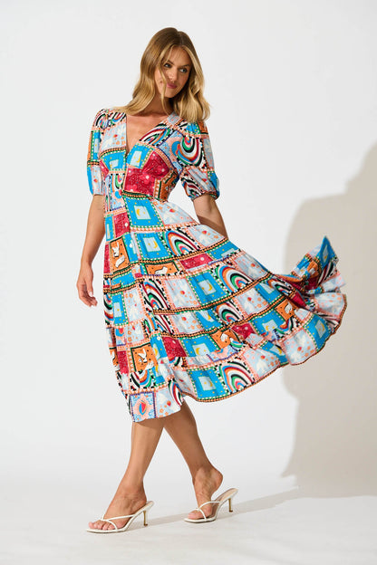 Modica Midi Dress In Bright Multi