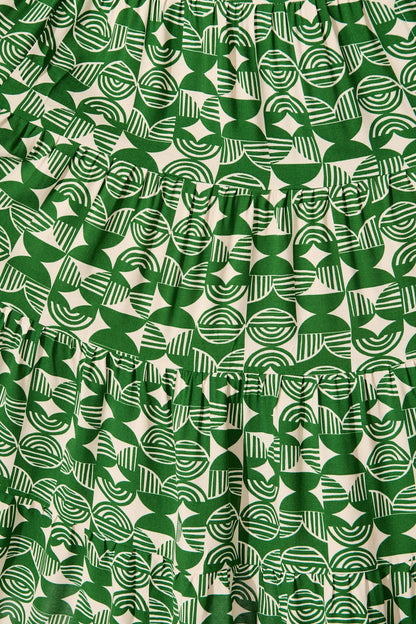 Modical Midi Dress In Green and White Print