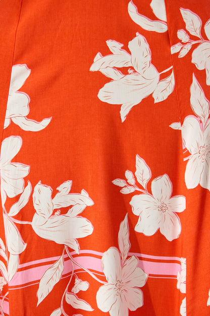 Blaise Midi Sundress in Tangerine with White Floral