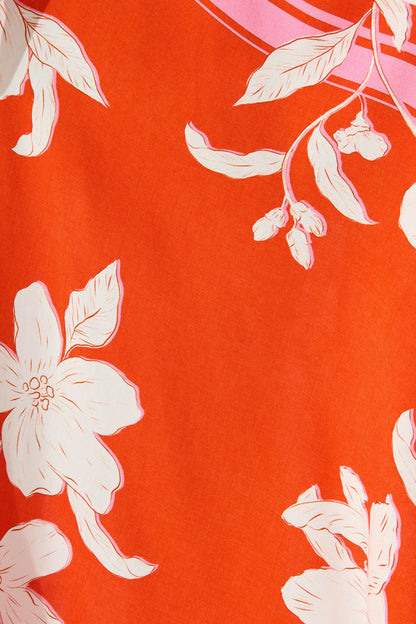 Bella Maxi Shirt Dress in Tangerine with White Floral