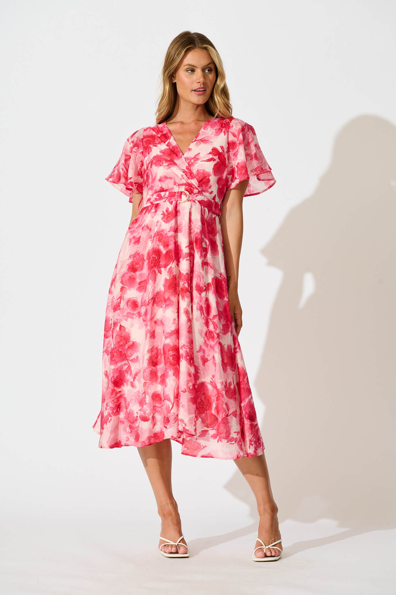 Amara Midi Dress in Pink Floral