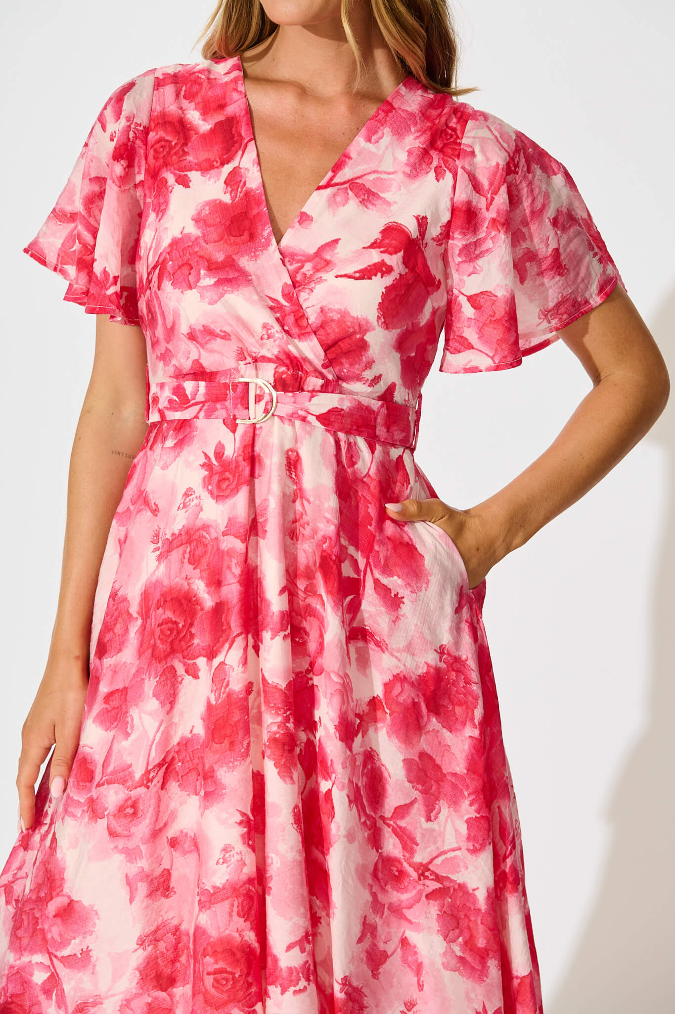 Amara Midi Dress in Pink Floral