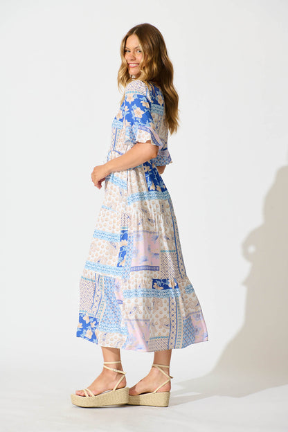 Endless Summer Maxi Dress in Blue Multi Patchwork