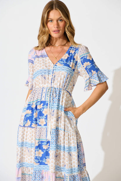 Endless Summer Maxi Dress in Blue Multi Patchwork