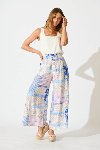 Dahana Pant In Blue Multi Patchwork