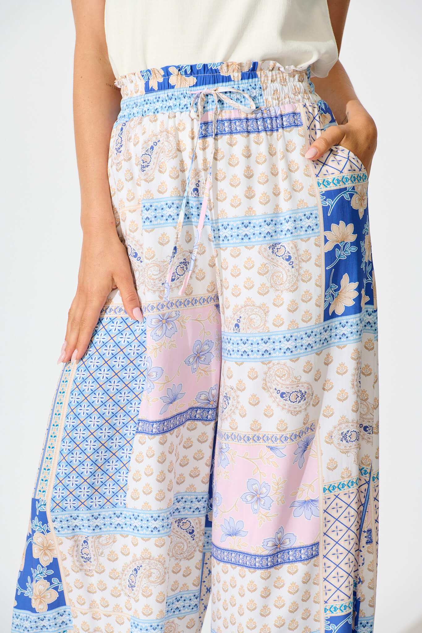 Dahana Pant In Blue Multi Patchwork