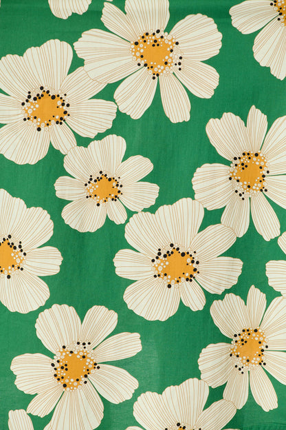 Moreno Midi Dress in Green with White Flower Print Cotton