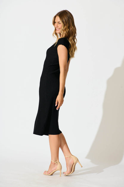 Evita Midi Knit Dress in Black