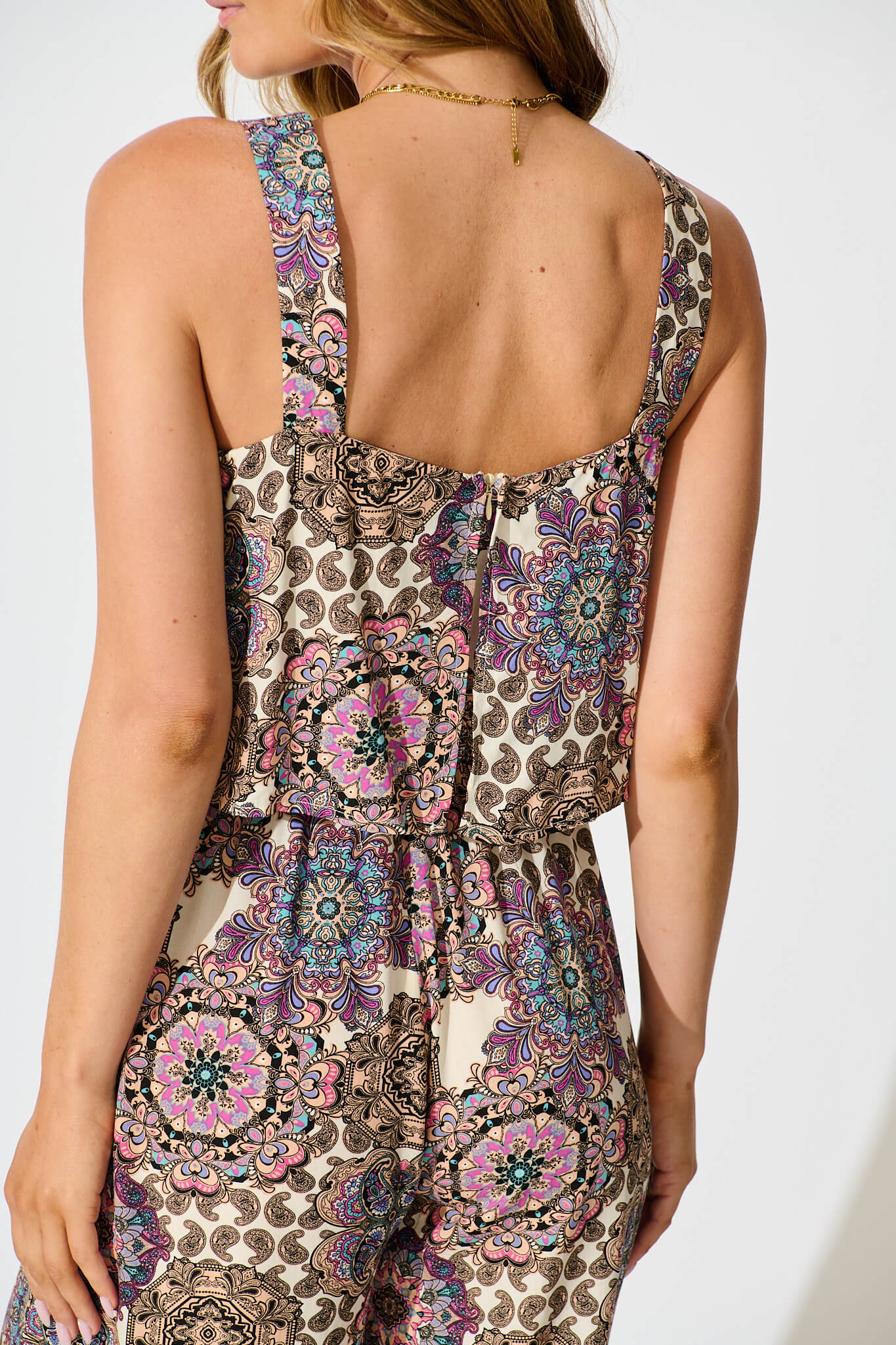 Sandcastle Jumpsuit In Cream With Purple Paisley