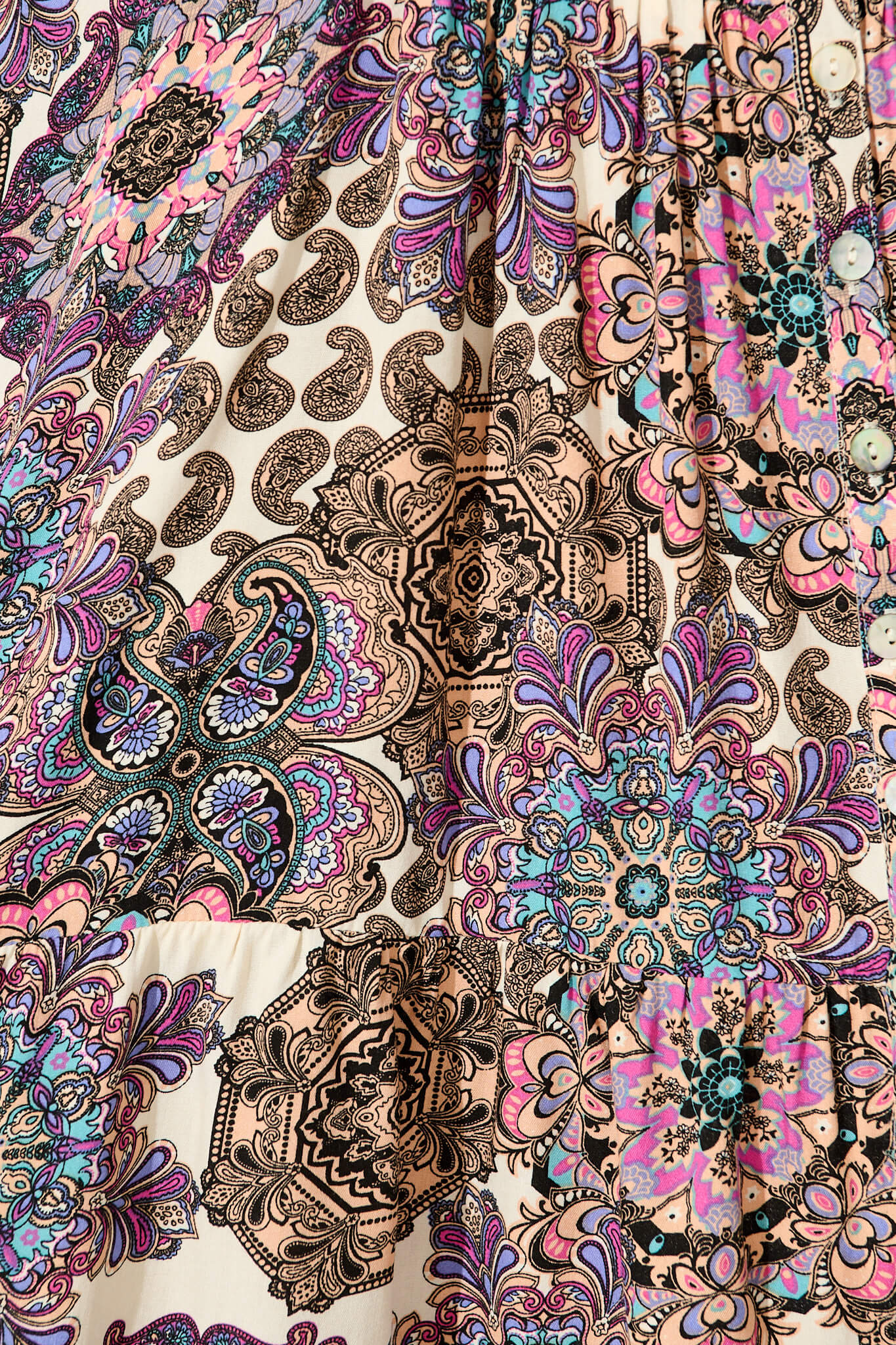 Emelyn Smock Dress In Cream With Purple Paisley