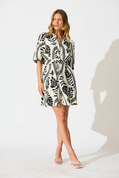 Montebello Dress in Cream with Black Leaf
