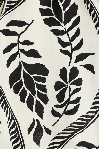 Montebello Dress in Cream with Black Leaf