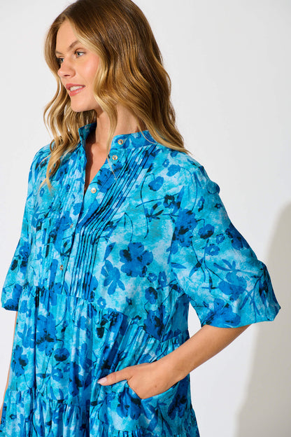 Caracelle Smock Dress In Blue Multi Print