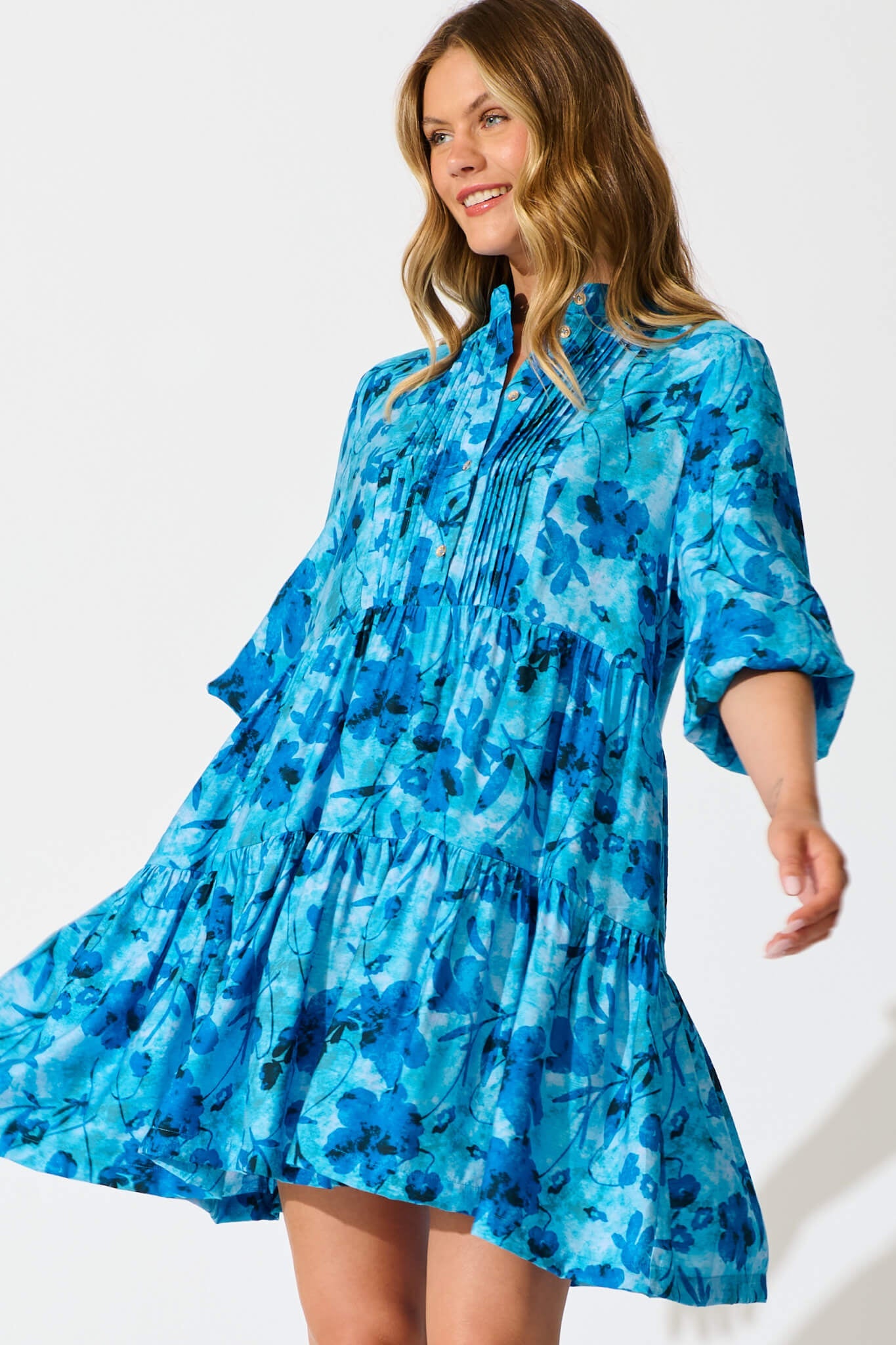 Caracelle Smock Dress In Blue Multi Print