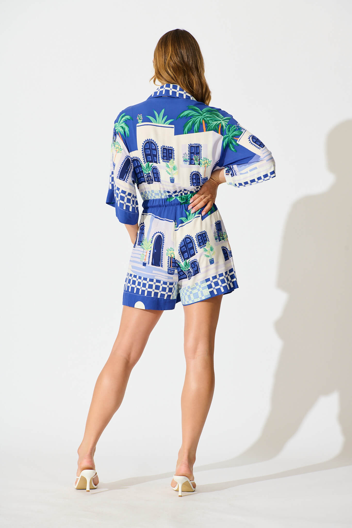 Maui Playsuit In Blue With White Print