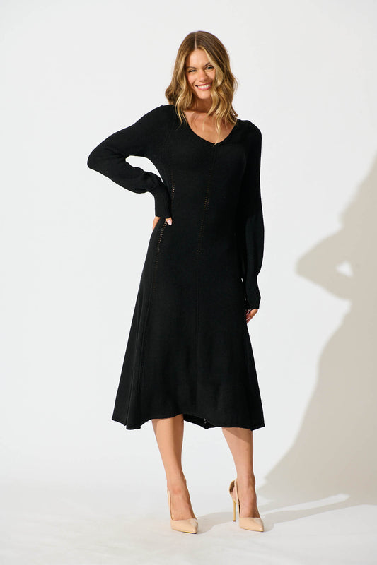 Gertie Midi Knit Dress In Black
