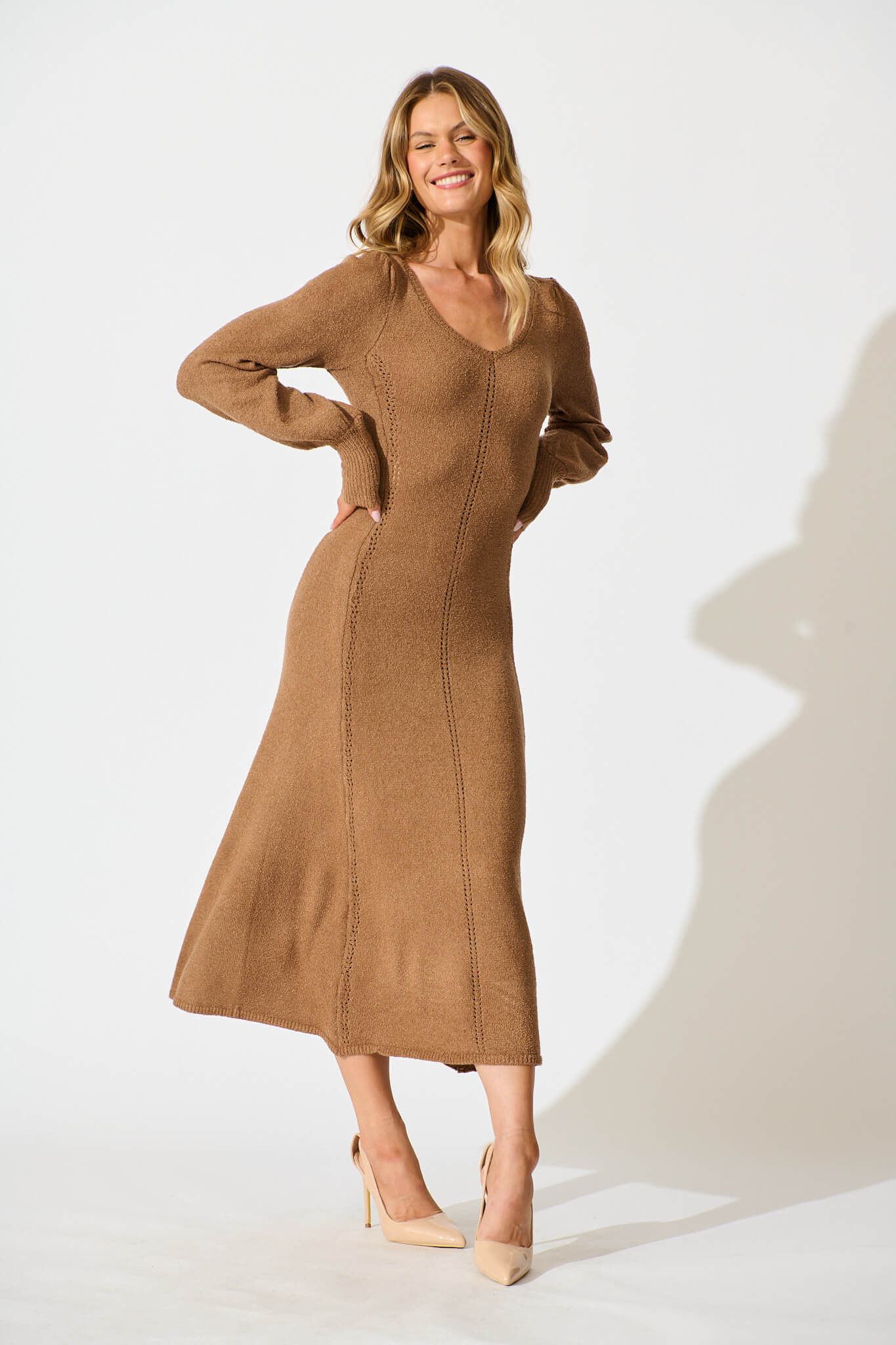 Gertie Midi Knit Dress In Chocolate