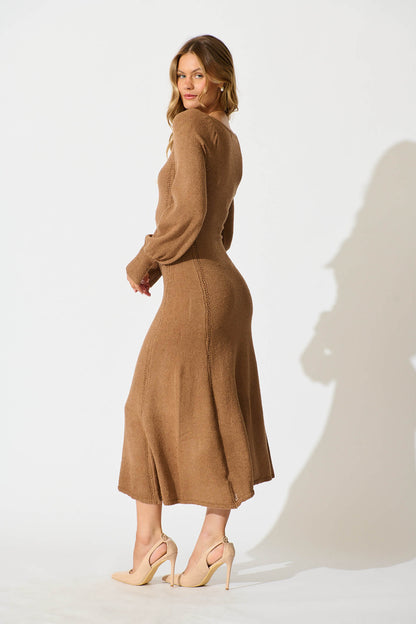 Gertie Midi Knit Dress In Chocolate