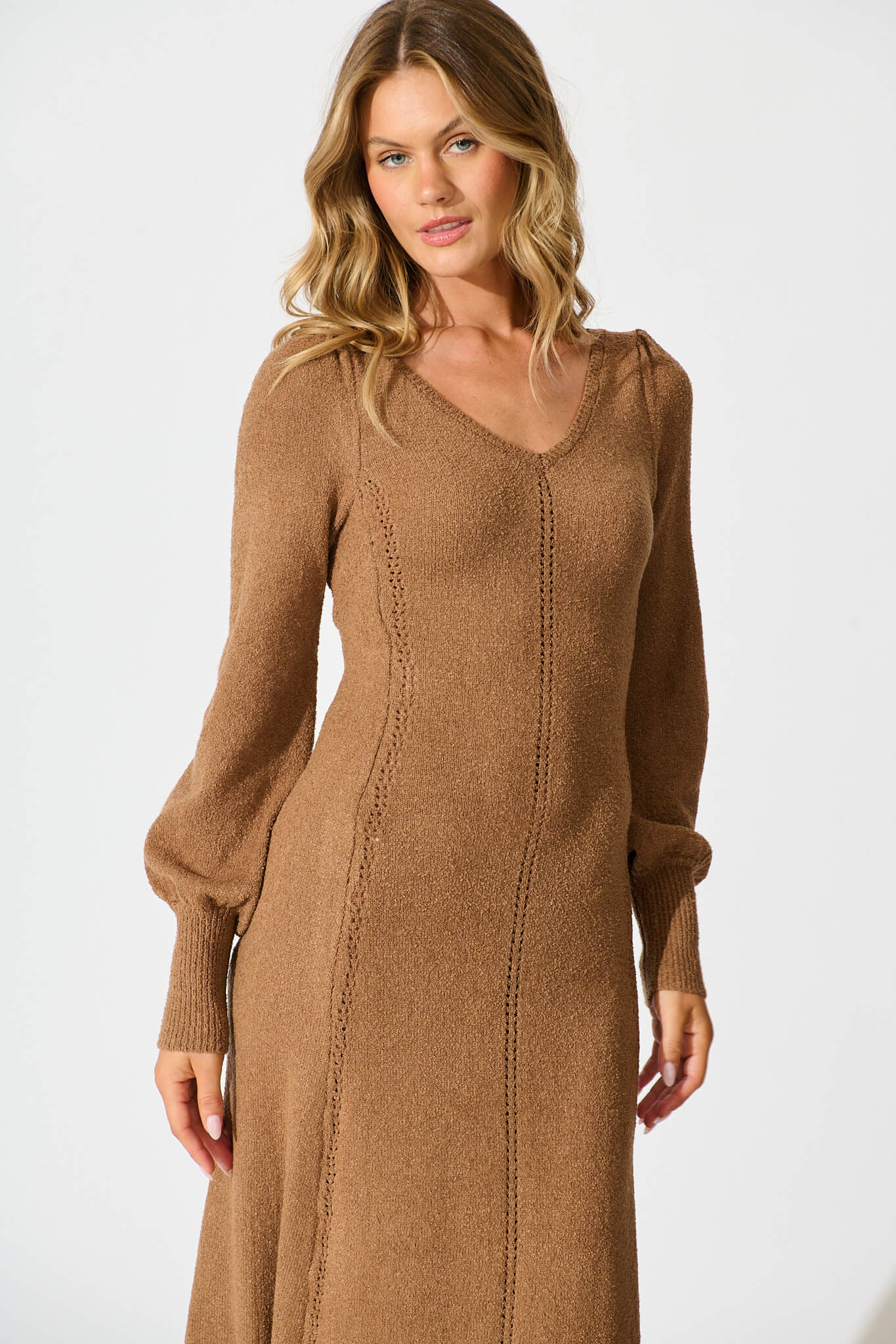 Gertie Midi Knit Dress In Chocolate