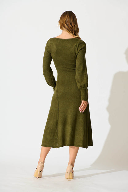 Gertie Midi Knit Dress In Khaki