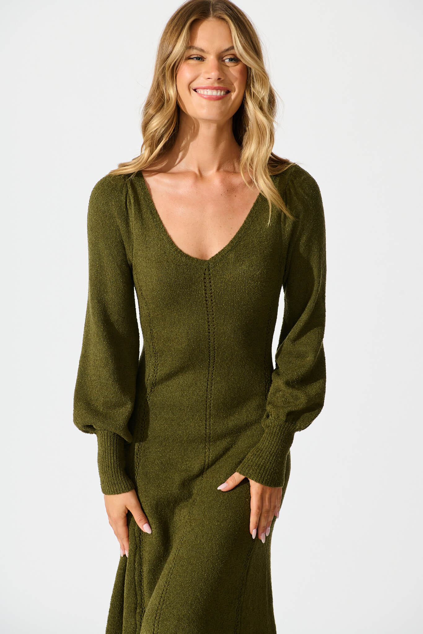 Gertie Midi Knit Dress In Khaki