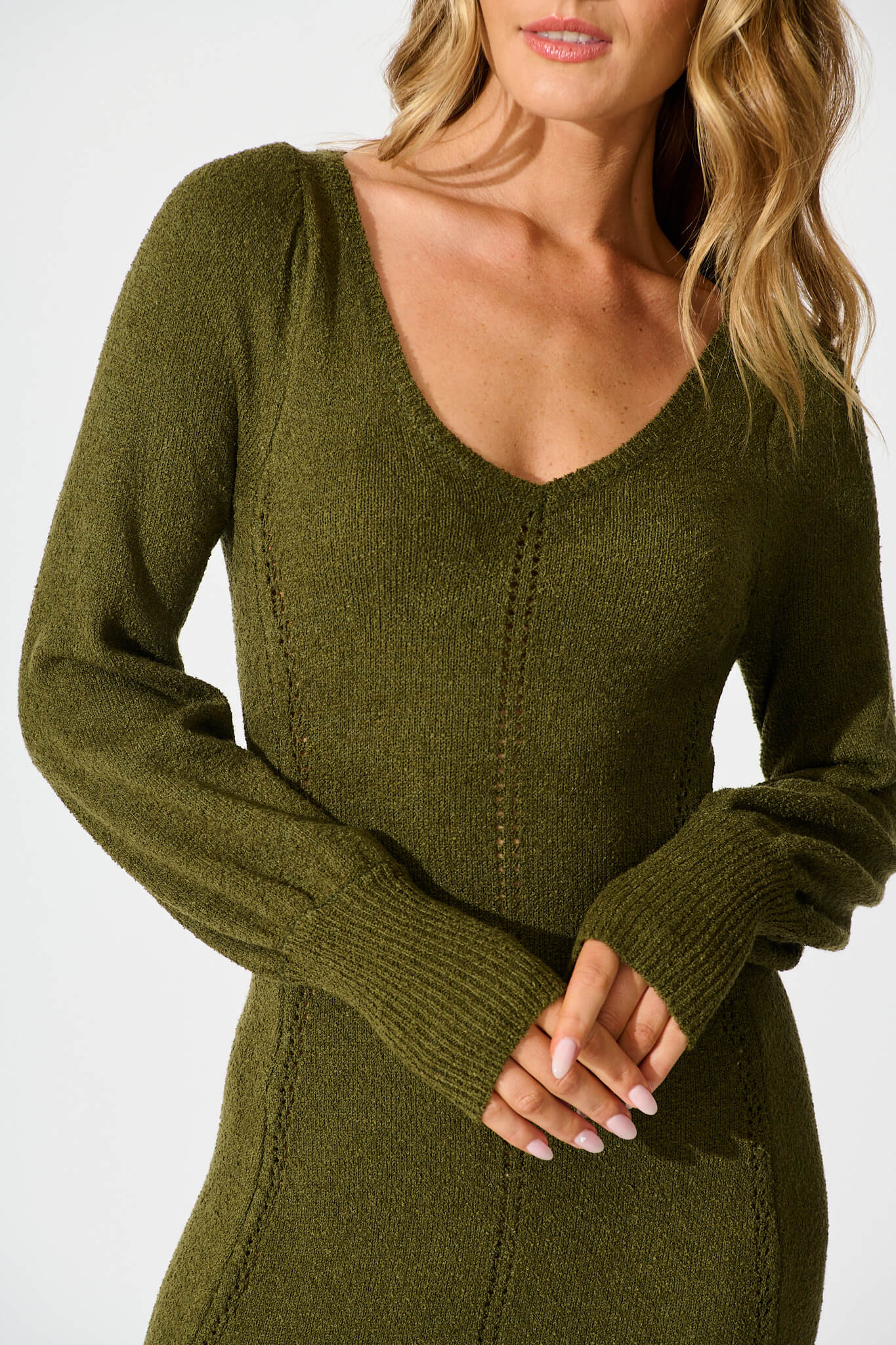 Gertie Midi Knit Dress In Khaki