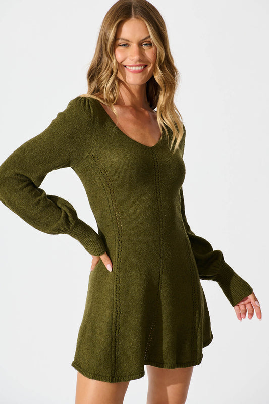 Analia Knit Dress In Khaki