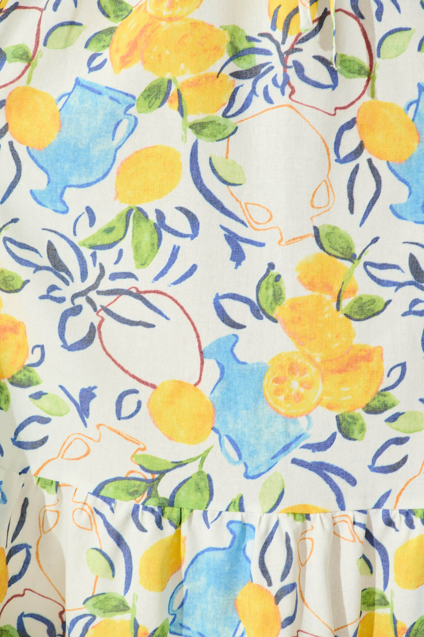 Amabella Midi Skirt in White With Lemon Print Cotton