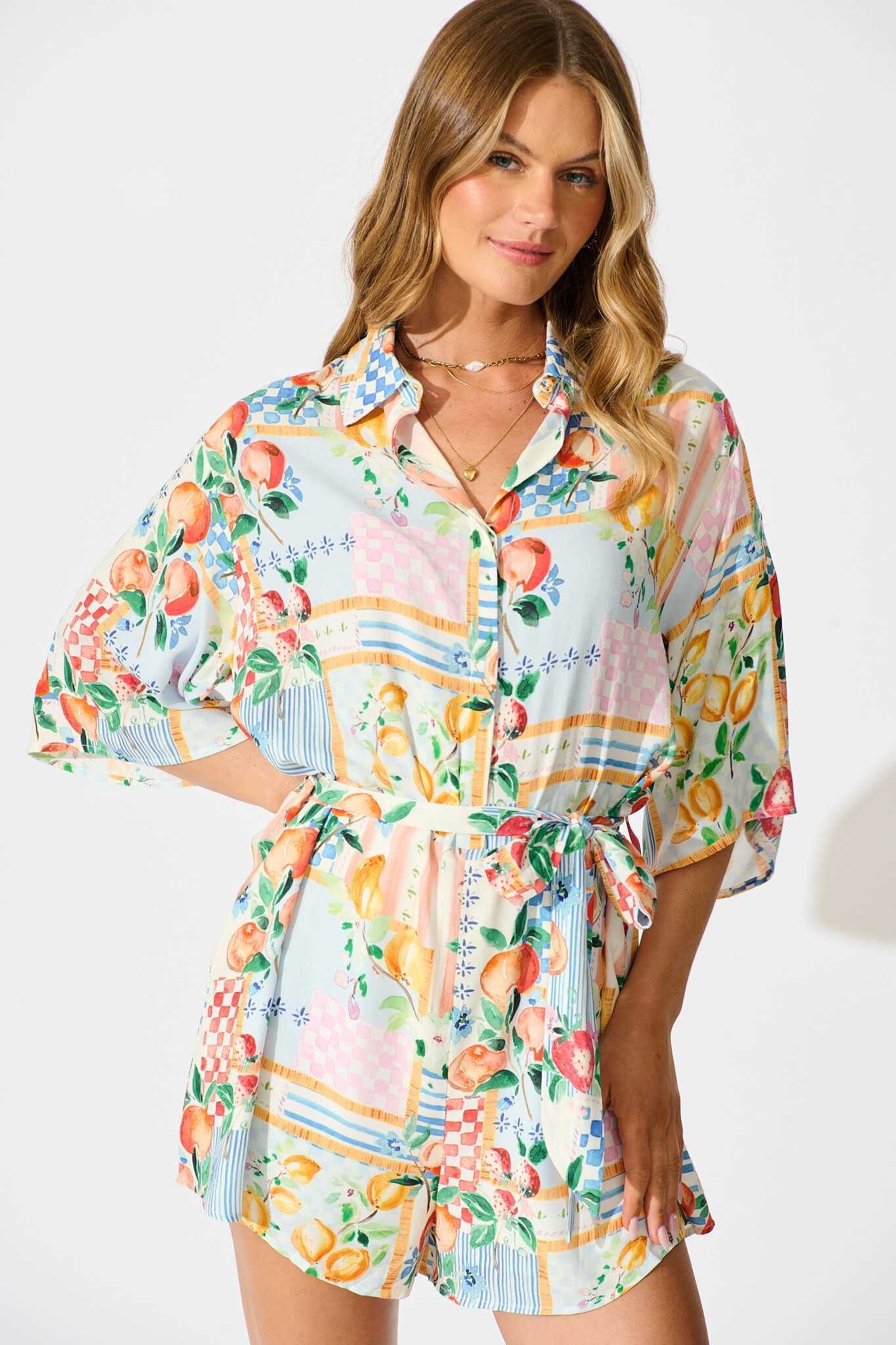 Cabello Playsuit in Multi Patchwork Print